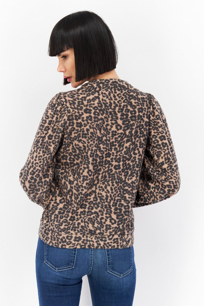 Riley & Rae بلوزة نسائية بأكمام طويلة وطباعة حيوانات، سوداء - Image 4